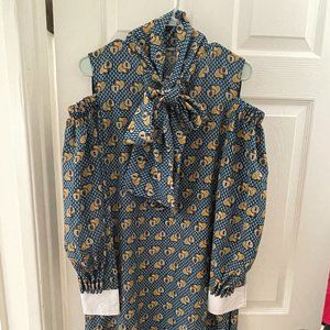 Fendi Women's Blue Heart Cold Shoulder Mini Shirt Dress Size 38